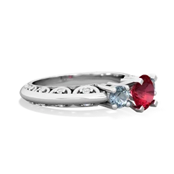 Lab Ruby Art Deco Eternal Embrace Engagement 14K White Gold ring C2003