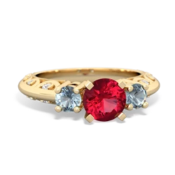 Lab Ruby Art Deco Eternal Embrace Engagement 14K Yellow Gold ring C2003