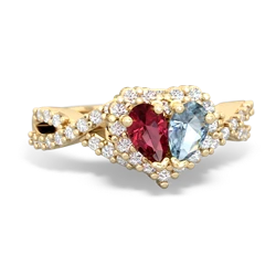 Lab Ruby Diamond Twist 'One Heart' 14K Yellow Gold ring R2640HRT