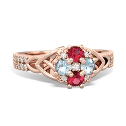 Lab Ruby Celtic Knot Cluster Engagement 14K Rose Gold ring R26443RD