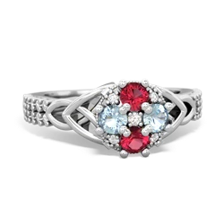 Lab Ruby Celtic Knot Cluster Engagement 14K White Gold ring R26443RD