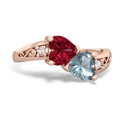 Lab Ruby Snuggling Hearts 14K Rose Gold ring R2178