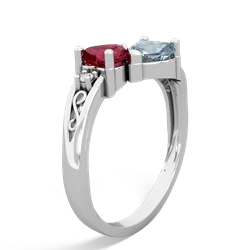 Lab Ruby Snuggling Hearts 14K White Gold ring R2178