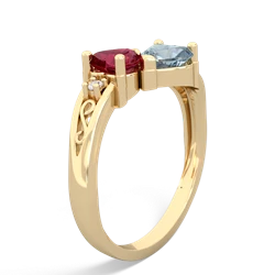 Lab Ruby Snuggling Hearts 14K Yellow Gold ring R2178