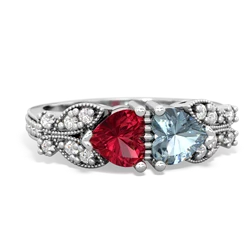 Lab Ruby Diamond Butterflies 14K White Gold ring R5601