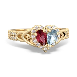 Lab Ruby Celtic Knot Two Hearts As One 14K Yellow Gold ring R2644HRT