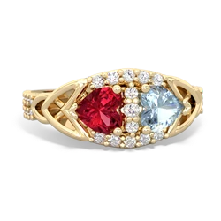 Lab Ruby Sparkling Celtic Knot 14K Yellow Gold ring R2645