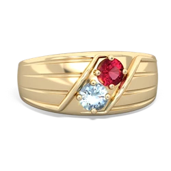 Lab Ruby Men's Streamline 14K Yellow Gold ring R0460