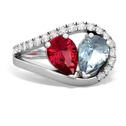 Lab Ruby Nestled Heart Keepsake 14K White Gold ring R5650