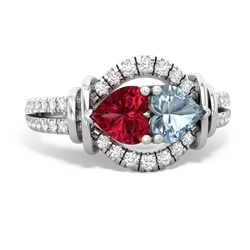 Lab Ruby Art-Deco Keepsake 14K White Gold ring R5630