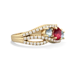 Lab Ruby Three Stone Aurora 14K Yellow Gold ring R3080