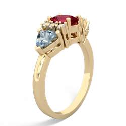 Lab Ruby Antique Style Three Stone 14K Yellow Gold ring R2186