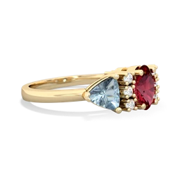 Lab Ruby Antique Style Three Stone 14K Yellow Gold ring R2186