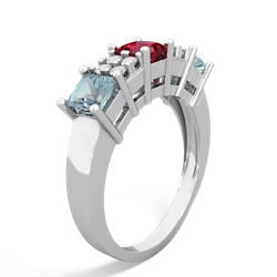 Lab Ruby Three Stone Diamond Cluster 14K White Gold ring R2592