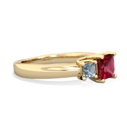 Lab Ruby Three Stone Trellis 14K Yellow Gold ring R4015