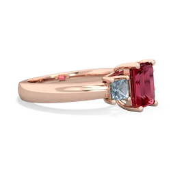 Lab Ruby Three Stone Emerald-Cut Trellis 14K Rose Gold ring R4021