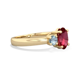 Lab Ruby Three Stone Oval Trellis 14K Yellow Gold ring R4024