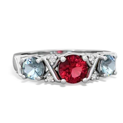 Lab Ruby Hugs And Kisses 14K White Gold ring R5016