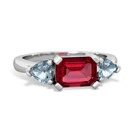 Lab Ruby Three Stone 14K White Gold ring R5235