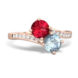 Lab Ruby Channel Set Two Stone 14K Rose Gold ring R5303