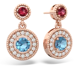 Lab Ruby Halo Dangle 14K Rose Gold earrings E5319