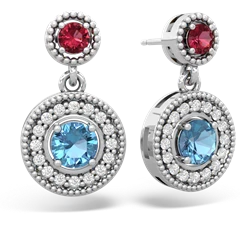 Lab Ruby Halo Dangle 14K White Gold earrings E5319