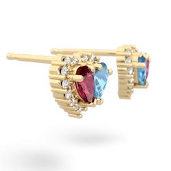 Lab Ruby Halo 14K Yellow Gold earrings E7008