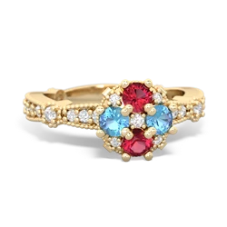 Lab Ruby Sparkling Tiara Cluster 14K Yellow Gold ring R26293RD