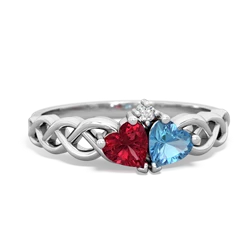 Lab Ruby Heart To Heart Braid 14K White Gold ring R5870