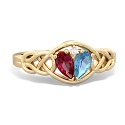 Lab Ruby Celtic Love Knot 14K Yellow Gold ring R5420