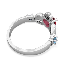 Lab Ruby Claddagh Keepsake 14K White Gold ring R5245