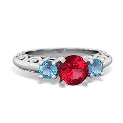 Lab Ruby Art Deco Eternal Embrace Engagement 14K White Gold ring C2003