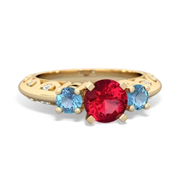 Lab Ruby Art Deco Eternal Embrace Engagement 14K Yellow Gold ring C2003
