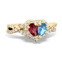 Lab Ruby Diamond Twist 'One Heart' 14K Yellow Gold ring R2640HRT