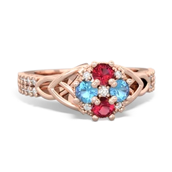 Lab Ruby Celtic Knot Cluster Engagement 14K Rose Gold ring R26443RD