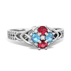 Lab Ruby Celtic Knot Cluster Engagement 14K White Gold ring R26443RD