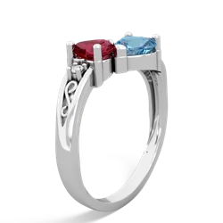 Lab Ruby Snuggling Hearts 14K White Gold ring R2178