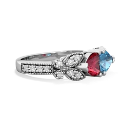 Lab Ruby Diamond Butterflies 14K White Gold ring R5601