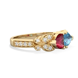 Lab Ruby Diamond Butterflies 14K Yellow Gold ring R5601