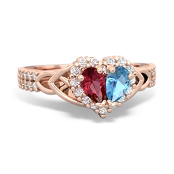 Lab Ruby Celtic Knot Two Hearts As One 14K Rose Gold ring R2644HRT