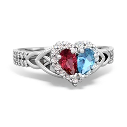 Lab Ruby Celtic Knot Two Hearts As One 14K White Gold ring R2644HRT