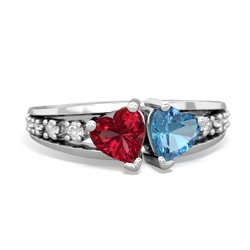 Lab Ruby Heart To Heart 14K White Gold ring R3342