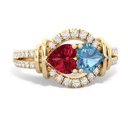 Lab Ruby Art-Deco Keepsake 14K Yellow Gold ring R5630