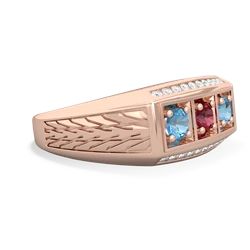 Lab Ruby Three Stone Tire Tread Men's 14K Rose Gold ring R0520