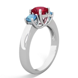 Lab Ruby Three Stone Round Trellis 14K White Gold ring R4018