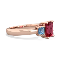 Lab Ruby Three Stone Emerald-Cut Trellis 14K Rose Gold ring R4021