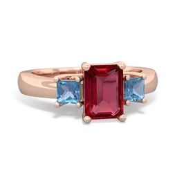 Lab Ruby Three Stone Emerald-Cut Trellis 14K Rose Gold ring R4021