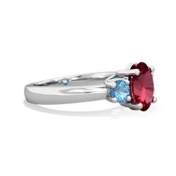 Lab Ruby Three Stone Oval Trellis 14K White Gold ring R4024