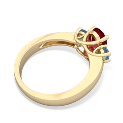 Lab Ruby Three Stone Oval Trellis 14K Yellow Gold ring R4024