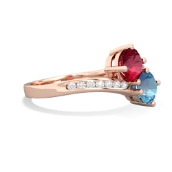 Lab Ruby Channel Set Two Stone 14K Rose Gold ring R5303